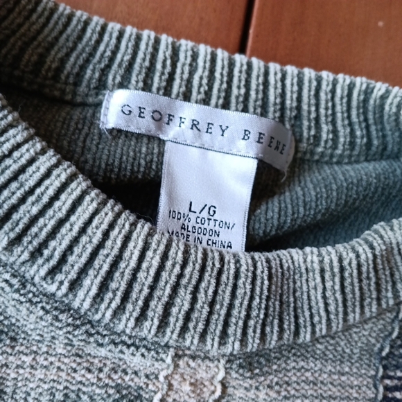 Vtg 90s Geoffrey Beene Plaid Green Sweater Crewneck Mens L Grandpa 100% Cotton - Picture 4 of 7